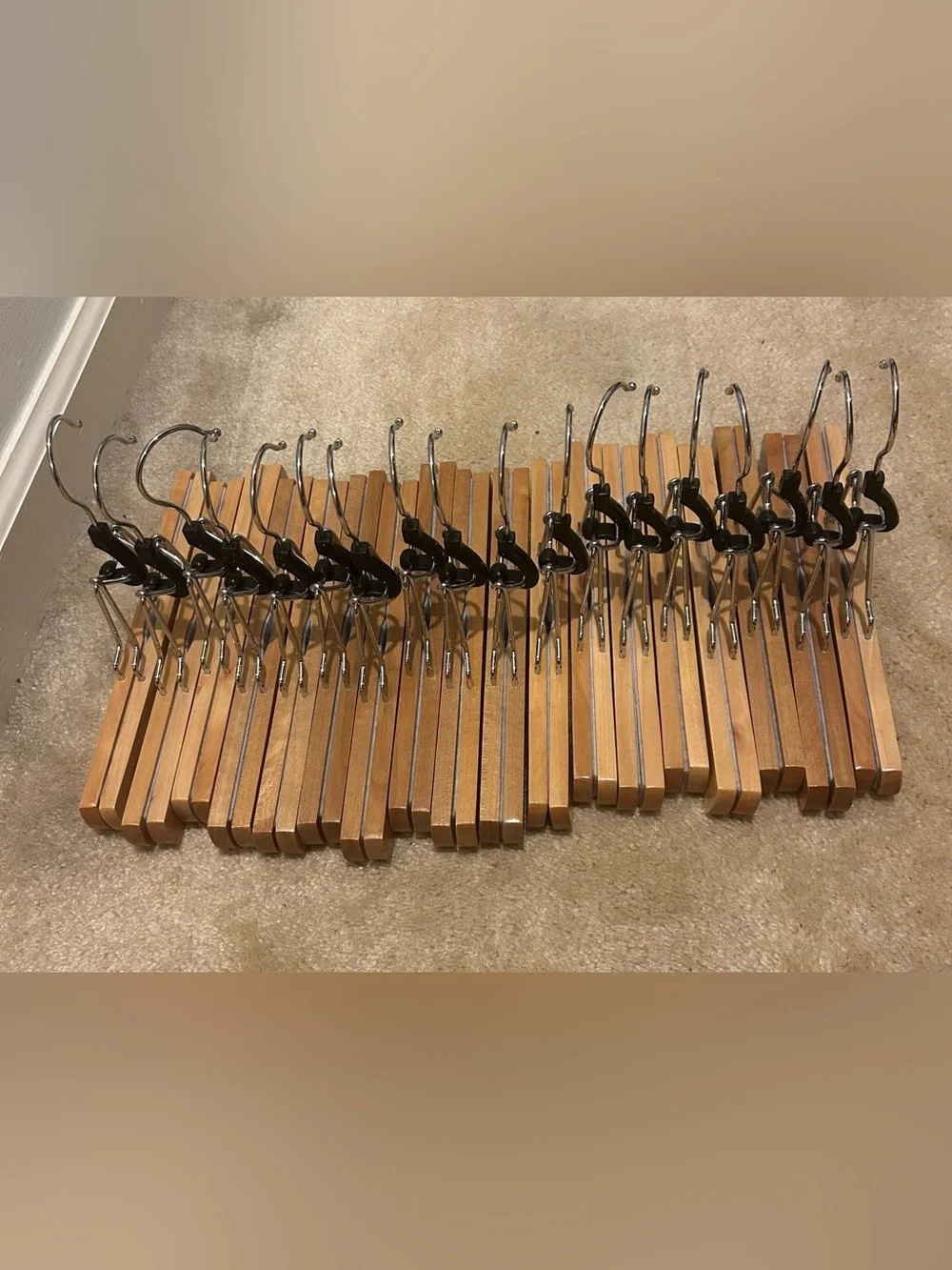 18 Wooden Clip Hangers | Natural Wood Pants Trousers Slacks Hangers